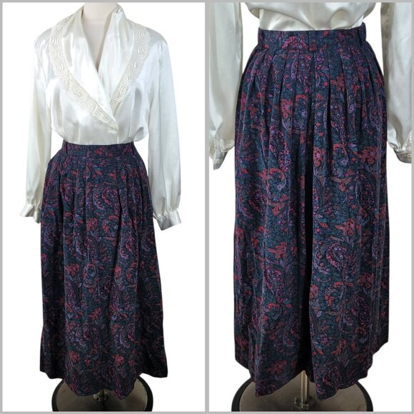 Vtg LL Bean Floral Corduroy Skirt Plus Size 20 36" Waist Paisley Romantic Long - Picture 1 of 10